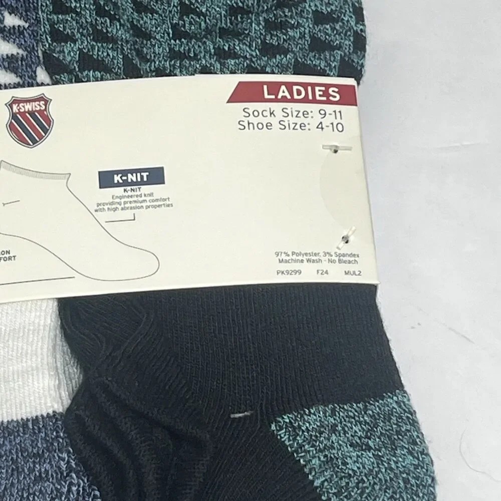 K Swiss Women's No-Show Socks 6 Pack Shoe Size‎ 4-10 Black Flow Cool $28 K-Knit